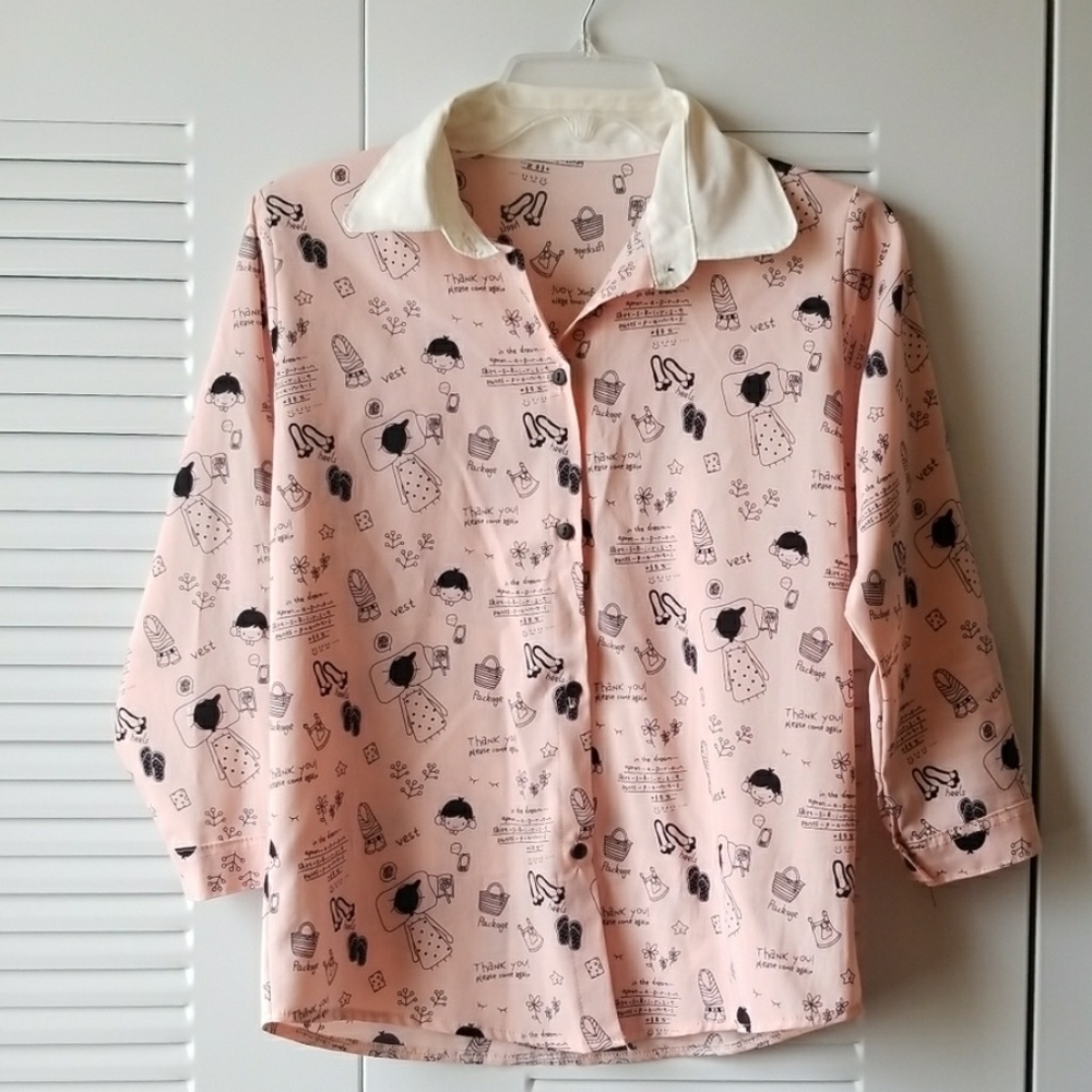 Vintage Style Blouse with printed Cartoons